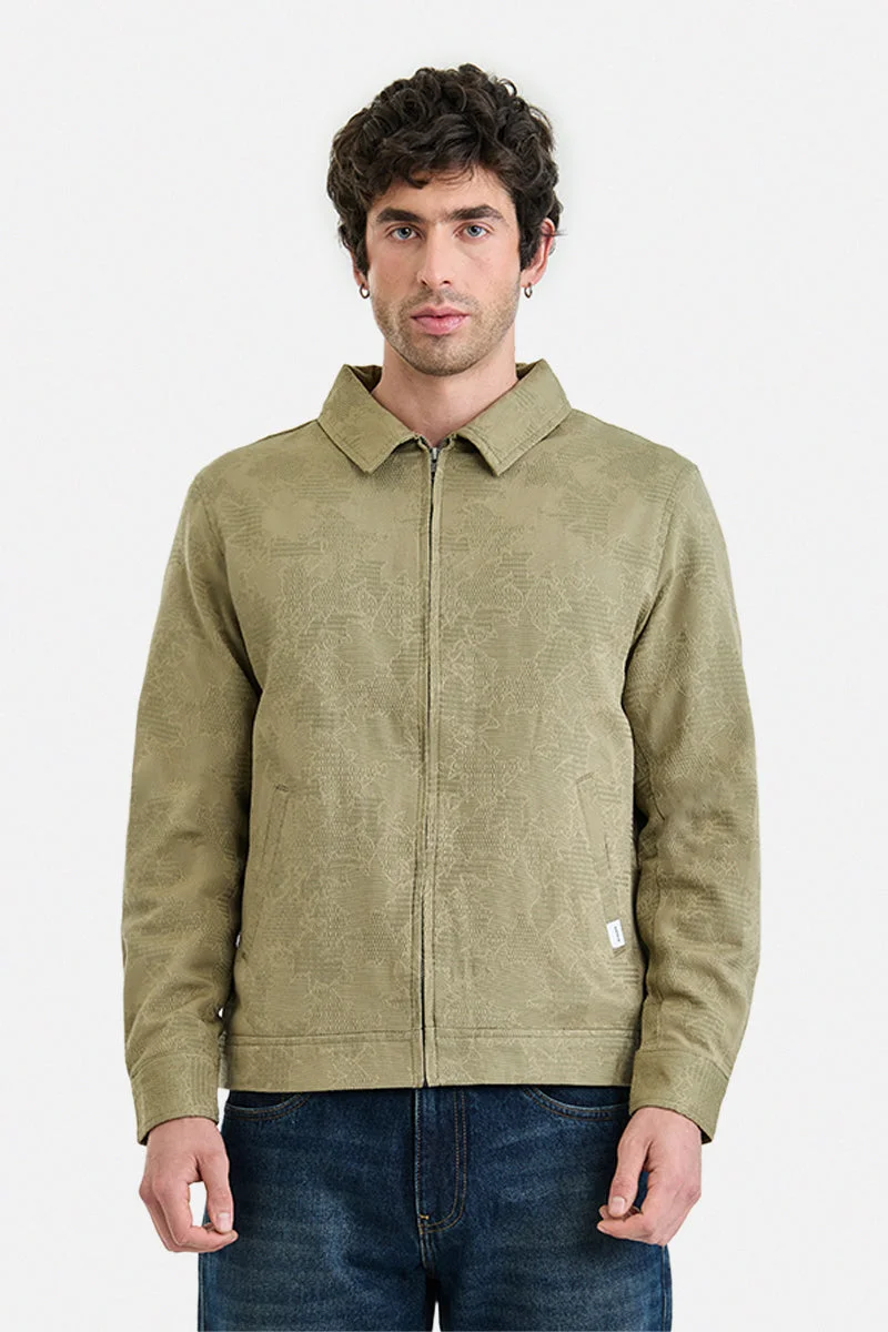 SNITCH Green Zipper Lapel Collar Regular Fit Textured Jacket for Men | Best Price UAE